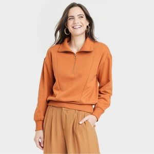 NWT A New Day Women's Quarter Zip Sweatshirt - Orange - Sz XS
